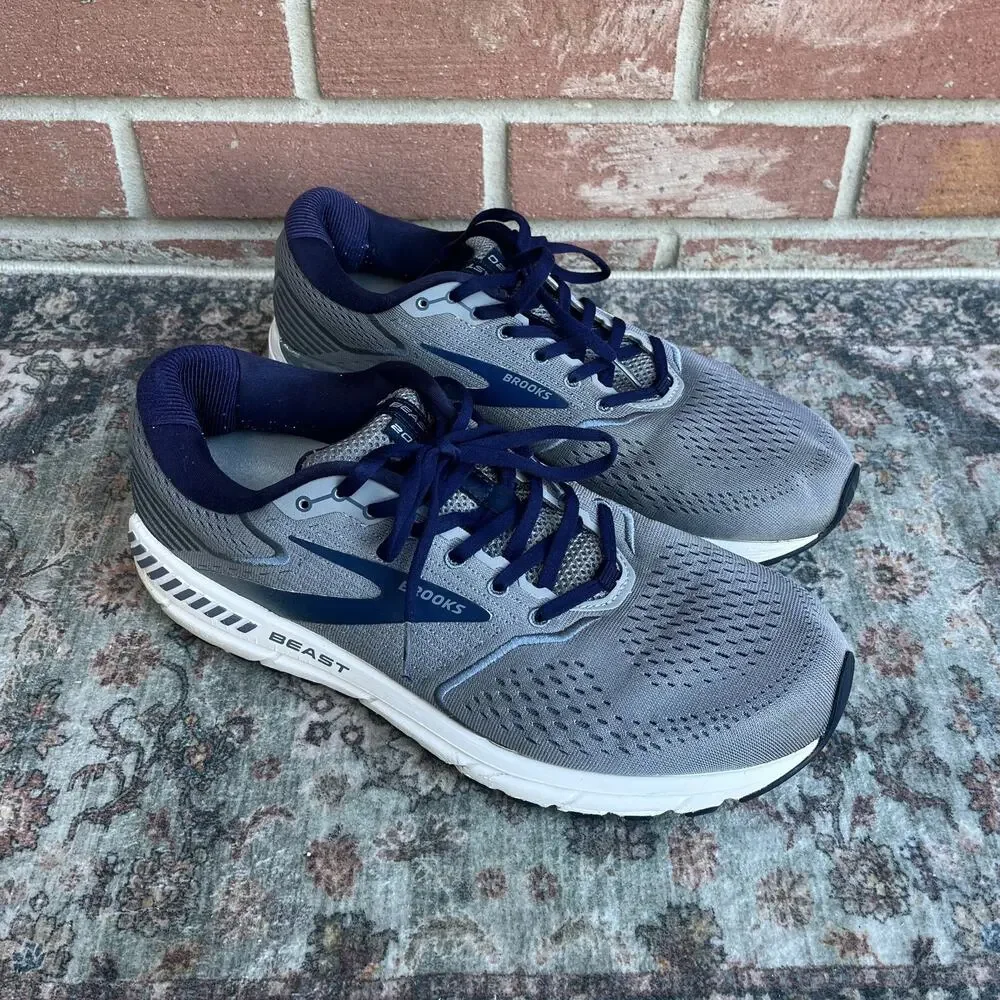 Brooks Beast 20 / Mens Size 12 / Gray Navy Peacoat Running Shoes 1103271D491